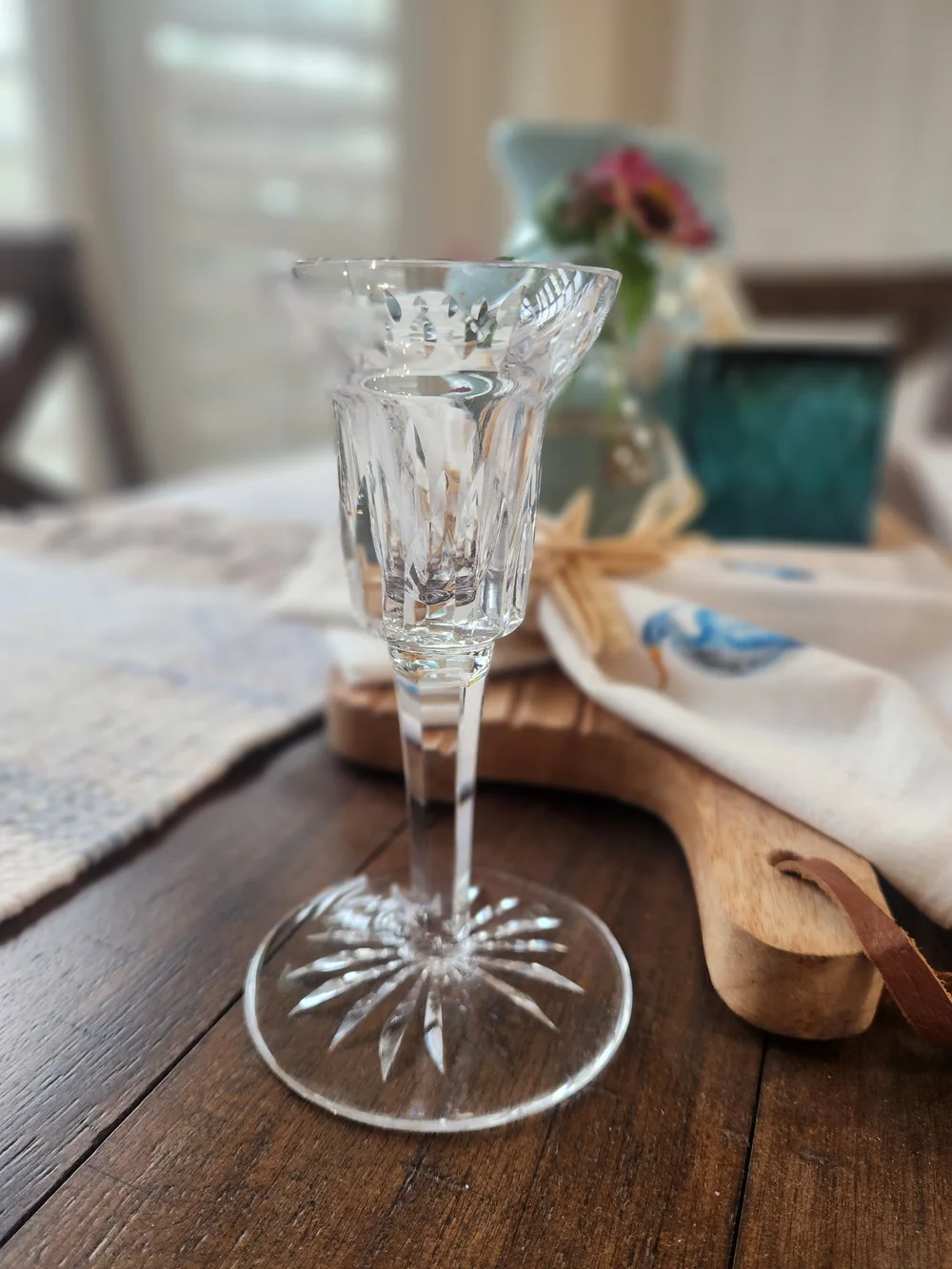 Vintage Cut Crystal Candlestick Holder  Starburst Base